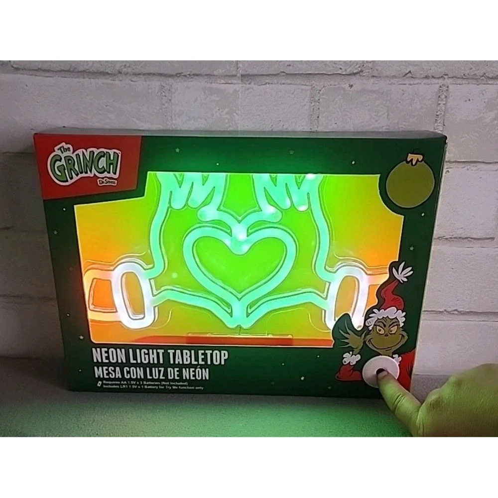 The Grinch Heart Neon Light Table Top‎ Christmas Decor Dr Seuss Battery Operated